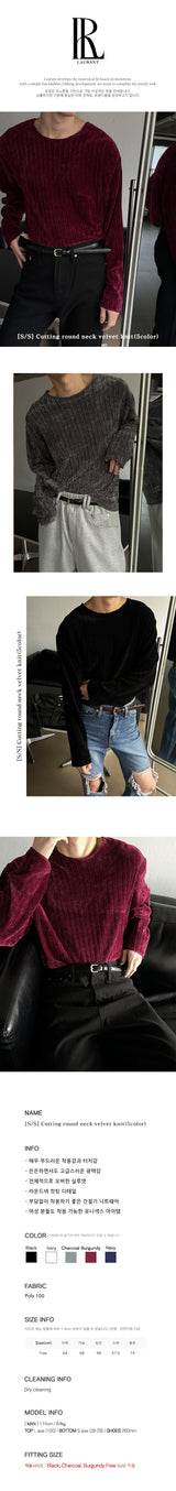 [S/S] カッティングラウンドネックベルベットニット (5color)