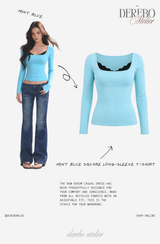 Mint Blue Square Long-Sleeve T-Shirt