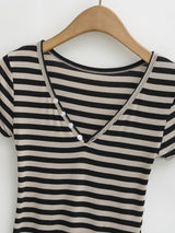 Striped Button V-Neck Tee 232016480