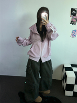 FLEECE/STRING TWO CARGO RIVET WIDE BALLOON LONG PANTS💚🤎🖤🩶4COLOR