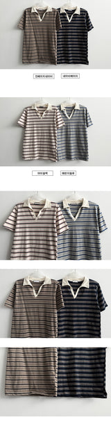 ジェンズカラーストライプダンガラカラーショートスリーブTシャツ