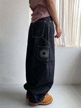 HERRINGBONE NONFADE BALLOON JEANS