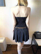 1280. Stripe halter low belt pleats mini ops