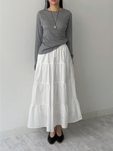 Aco Tiered Flare Long Skirt