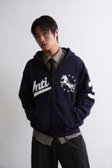 Unicorn Varsity Emblem Hooded Zip-Up Navy