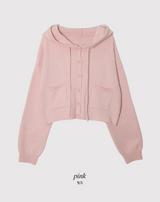 Pocket Crop Loose Hood Knit Cardigan (5color)