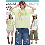 BETWEENAND サマーツートーンルーズフィットクルーネックプリントTシャツ