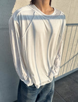 アンバランスネックラインスラッシュカットレイヤードTシャツ(ホワイト)