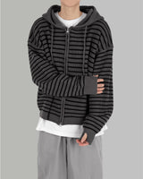 マロンフードニットジップアップ(Dark Gray)