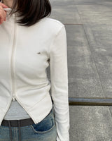 [ORIGINAL] Slit Ribbed Long-sleeve Zip-up