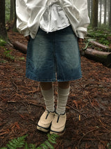 Cat's Slit Washed Denim Skirt (3c)