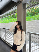  Milk tea angora long sleeve boat neck vertical knit top (5 colors)