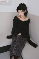 Black Angora Turtleneck Cardigan Knitwear