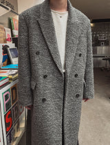 [LANARCH] カシミアブークレダブルブレストロングコート
