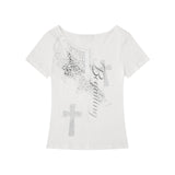 エローラ ラインストーン クロス Tシャツ