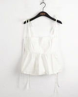 Tid pintuck flare ribbon string tank top blouse
