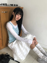 26SS★ [MADE] コリンダイアゴナルボタンスリーブレスシースルーレイヤードTシャツ