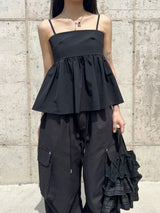 Laelly バックレス リボン フレア ノースリーブ ナシ ブラウス(3colors)