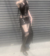 Trony button low-waist skirt (black)
