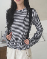 ゲッティストライプフリルレイヤード長袖Tシャツ