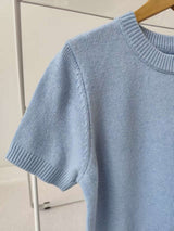 Tours Flower Decor Round Neck Wool Short Sleeve Knit