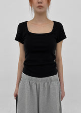 [MADE] Pobello Basic Square-Neck Short Sleeve Top