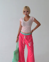 Pink Stripe V-Neck Short-Sleeve T-Shirt