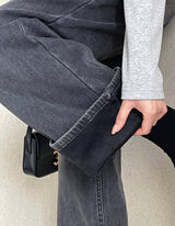 トーメン裏起毛ワイドバンディングデニムパンツ
