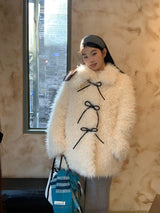 Ivory Poodle Fur Ribbon Half Coat