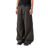 Rivet Parachute Wide Cotton Pants - KHAKI BROWN