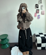 スノーフラワーカラーノルディックツーウェイジッパーニットジップアップ❤🖤🤎🩶🤍5カラー