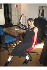 Black mini sleeveless long dress