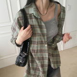 Uter Check Boxy Overfit Vintage Long Sleeve Shirt