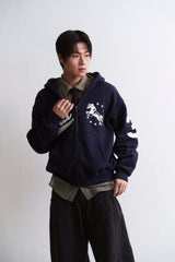 Unicorn Varsity Emblem Hooded Zip-Up Navy