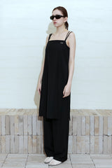 [SET-UP] DEEP SLIT DRESS, EASY BANDING SLACKS SET_NAVY