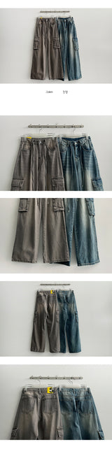 [Special price!] ナットストリングワイドカーゴデニムパンツ (2 colors)