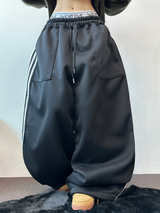 フリース❤トラックビッグポケットロングワイドバルーンパンツ 🖤🩶💛4カラー