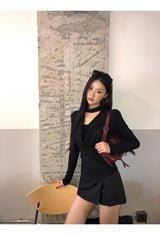 Black Chic Shimmering Halterneck Long-Sleeved T-Shirt