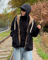 Corduroy layered hoodie jacket (Khaki)