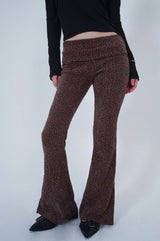LEPPARD LOW-RISE SLIT PANTS_BROWN