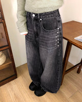 NT Stud Pocket Balloon Fit Washed Denim Long Pants
