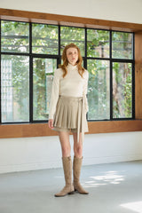 CLASSY HERRINGBONE WOOL SKIRT PANTS / IVORY