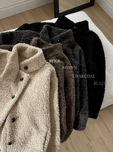 #Fluffy Boucle Ｈigh Neck Half Coat (4color)