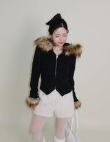デッカウルフジョットフード付きファーニットジップアップジャケット (Wool Jacket)