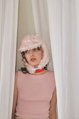 CURLY EARFLAP HAT IN CLOUD PINK