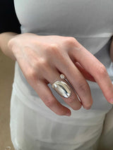 Bold silver water drop open ring