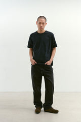 ルーズフィットテーパードデニムパンツ (Washed Black)