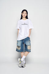 25SS ヘムラインデストロイドデニムショートパンツ ブルー
