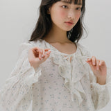 FRILL NECK FLORAL BLOUSE (IVORY)