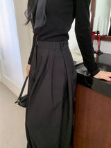Grace Two-Tuck Button Wide Long Slacks